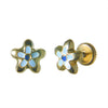 Screw Back 18K Gold Earrings - Blue Colorful Flower