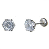 18K White Gold Screw Back Earrings - Large Cubic Stud