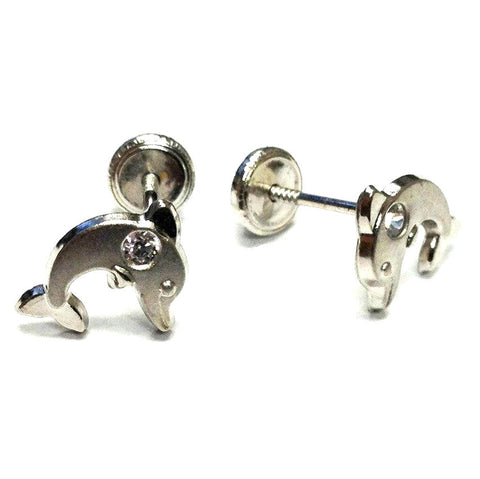 Screw Back - 18K White Gold Dolphins