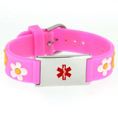 Medical Alert ID - Pink Flowers Silicone Bracelet