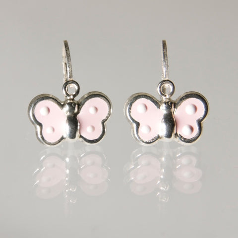 Hoops - Sterling Silver Pink Butterfly